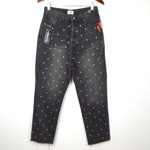 Rhinestone Jeans Simple Society Size 7 Gray Button Fly Cropped Straight Frayed